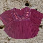 Japna  Flowy Top Hippie Boho Shirt Maroon Embroidered Womens M Batwing Dohlman Photo 7