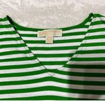 Michael Kors  Shirt Size S White Green Stripe Cold Shoulder Short Sleeve V Neck Photo 2