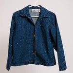 Keren Hart Denim Jacket Rainbow Polka Dot Square Button Up Jean Top Large Blue Photo 0