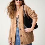 J.Crew  Tan Cable Knit Cardigan Sweater Chunky m Long Sleeve Wool Alpaca Size M Photo 3