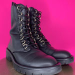 ZARA  Black Leather Gold Lace Loop High Ankle Chunky Sole Combat Boot Sz 38 Photo 0