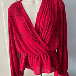 EXPRESS  Red Blouse with Black Heart Pattern Photo 0