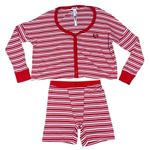 NWT PiNK Victoria’s Secret Thermal Red White Stripe Pajama Shirt Boxy Shorts Set Photo 0
