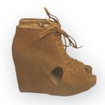 Jeffrey Campbell ᪥ Mary Roks Perforated Suede Wedge Peep Toe Booties ᪥ Cognac 6M Photo 1