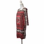 The Limited  Geometric Print Tunic Dress 3/4 Sleeve Women's Med Coral Black White Photo 3
