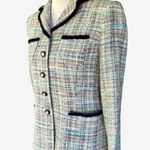 blue tweed woven size 2 Lady jacket navy trim cameo buttons Photo 1