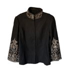 Chico's Coat Wool Blnd Sz 12/L Black Gold Embroidered Beaded Stand Collar Photo 1