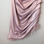 Lavish Alice Feather Trim Satin Asymmetric Ruched Strapless Bandeau Dress Rose Pink Size 6 Photo 2