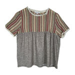 THML  mixed Media Short‎ Sleeve Top Size M Boho Casual Grey Browns Photo 0