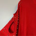 The Limited  Knit Top Red Mock Neck Bejeweled Short Sleeve Cut Out Top Sz 3X NWT Photo 5
