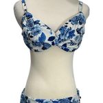 Aqua La Vie En Rose Sz L D Bikini 2 Piece Swimsuit Blue White Floral Halter Top Size L Photo 0
