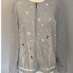 Croft & Barrow  Cardigan Sz PL Full Zip Gray Cardinals Birds Holiday Winter Snow Photo 0
