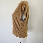 Forever 21 Tan Suedette Laser Cut Short Sleeve Blouse Size Small Photo 2