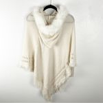 PINKLICIOUS Cream Faux Fur Hoodie Fringe Hem Poncho, OS Size undefined Photo 1