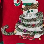 33 Degrees cat Christmas sweater tinsel bells s ugly sweater sequins embroidered Red Photo 3