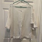 J.Jill Pure 100% Linen White Gauze Pintucked Blouse Petite L Buttoned 3/4 Sleeve Photo 0