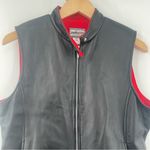 Pendleton Vest Vintage Black 100% Leather Zip Up Red Fleece Interior Size Small Photo 3