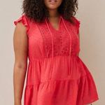 Torrid  Chiffon Swiss Dot Lace Crochet Inset Tie-Front Top Blouse Plus Size 4X Photo 0