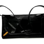 VTG Black Patent Leather Clutch Shoulder Bag 70s 80s Accordion Purse Photo 0