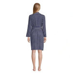 Lands' End Lands’ End Cotton Above Knee Length Robe Deep Sea Navy Stripe Plus Size 1X - 2X Photo 3