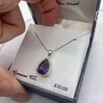 CITY ROX Cubic Zirconia Teardrop Halo Pendant Necklace purple stone Purple Photo 0