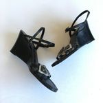 Franco Sarto Leather Wedge Sandal Ankle Strap Black Womens Size 6M Shoes Photo 3