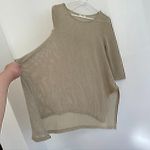 Umgee  Gold / Tan Open Weave Knit Asymmetrical Sharkbite Hem 3/4 Sleeve Tunic Top Photo 7