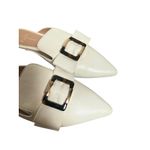 Linea Paolo White Pointed Toe Gold Tortoise Buckle Slip On Flat Mules Size 9.5 Photo 1