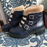 barney's new york NEW  Leather & Shearling Lined Navy Booties $795 Photo 2