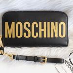 Moschino Black Gold Logo Continental Zip Around Wallet Wristlet New Photo 0