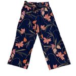Loft  Wide Legged Tie/Elastic Waist navy with floral print size Medium Tall Photo 2