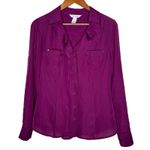 White House | Black Market Purple Long Sleeve Button Down tab sleeve Size 10 Photo 0