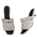Tory Burch RAFFIA ELEANOR MULES KITTEN HEELS WITH EMBOSSED LOGO TAN SIZE 9.5 NEW Photo 9