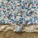 Candy Couture Sleeveless Babydoll Top Blue Purple Floral Lace Cut Out Large VGUC Photo 1
