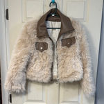 Faux Fur Jacket with Leather Accents Brown Size XS Photo 0