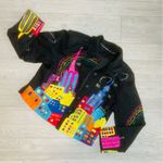 Vintage Anage Cityscape crop long sleeve button front embroidered beaded jacket Black Size M Photo 2