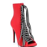 EGO Steve Madden Red Lace-Up Peep Toe Booties – Size 6M Photo 1