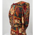 Vintage 80s Floral Paisley Patchwork Print Midi Dress Cinched Waist Blouson 8 Red Photo 5