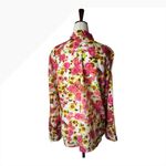 Ann Taylor  Shirt Women 8 Pink Yellow Floral Silk Cotton Button Down Preppy Boho Photo 2