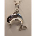 None Silver Dolphin Pendant Necklace With Rhinestone Accents On Gold-Tone Paperclip C Photo 1
