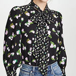 Tanya Taylor  Susan Silk Top With Neck Tie In Brushed Floral Size 8 Photo 0