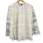 Gibson  Blouse White Lace High Neck Long Sleeve Boho Feminine Romantic Small Photo 6