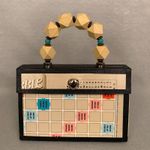 Scrabble Board Purse Novelty Clutch Handbag Beaded Blocks Handle Retro Fun Tan Photo 0