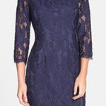 Adrianna Papell Navy Lace Sheath Dress classic elegant lparty festive boho 10 Photo 0