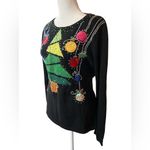 VTG Jack b.Quick beaded sequin gaudy maximalist christmas tree sweater bright M Black Size M Photo 1