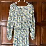 Skemo Blue Yellow Long Dress Beaded V Neck Ruffle Hem Size Small Maxi Tiered Photo 4