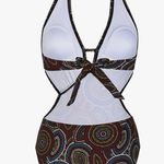 One Piece Women's Sexy  Swimwear Deep V Halter Backless Swimsuit Photo 2
