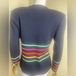 St. John  knit  Navy Cardigan  sweater  jacket with Multicolor Stripes Photo 6
