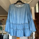 Crown & Ivy ChambrayTiered Bell Sleeved Top Sz L Photo 1