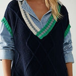 Free People  Oversized Preppy Kenzie Tunic Sweater Dress Vest Navy Size Small Photo 0